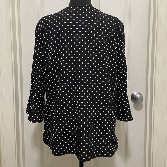 Croft & Barrow Black & White Polka Dot Blouse 3/4 Flounce Sleeve Women's Large - Picture 3 of 8